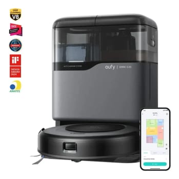 Robô Aspirador eufy Omni C20 3 em 1 Estação Tudo em Um Sucção 7000Pa Corpo Ultrafino 8,5cm Esvaziamento Limpeza e Secagem Automática Mapeamento Laser