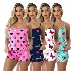 Kit 4 Baby Doll Conjunto Feminino Pijama Microfibra