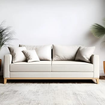 Sofá Living Beny 1,80mt 3lug Linho Com Base E Pés De Madeira Cor Cru