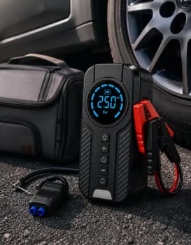 Auxiliar De Partida Para Carro Compressor De Ar Portátil 12V 4 funções em 1 Inflador Digital Calibrador De Pneu Power Bank Lanterna LED Emergência