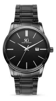 Relógio Chroma Masculino Preto Saint Germain Clássico Caixa Preta Detalhes Prata 42mm