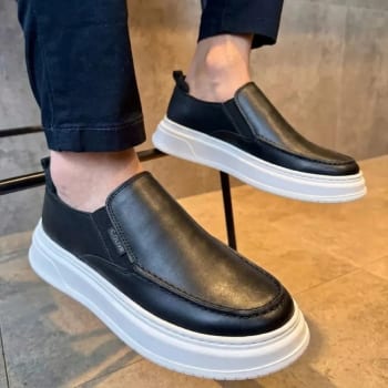 Sapatênis Casual Masculino Calce Fácil Couro Legítimo Loafer