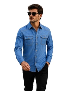 Camisa Jeans Masculina Social Slim Manga Longa