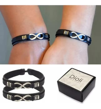 Kit 2 Pulseiras Infinito Preto Prata Casal Amizade Namoro