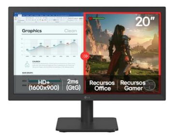 Monitor LG LED 20" HD+, 75Hz, 2ms, HDMI/VGA, Modo Leitura, Flicker Safe, Black Stabilizer, Dynamic Action Sync, Preto- 20U401A