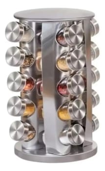 Porta Tempero 20 Potes Giratorio Inox Redondo + Etiquetas Inox