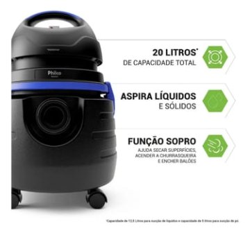 Aspirador De Água E Pó Philco 1500w 20l Pas80 Cor Preto