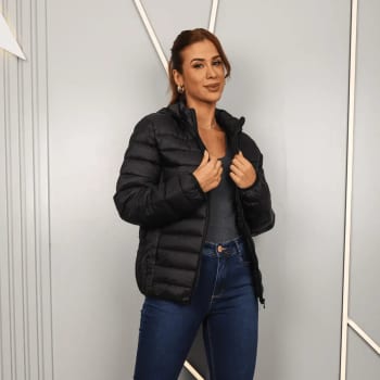 Jaqueta Feminina Puffer Bobojaco Nylon Impermeável Capuz