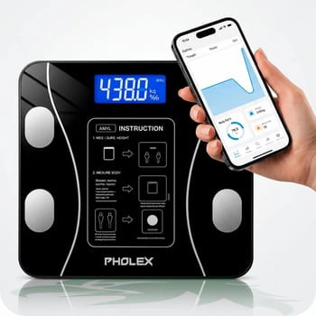Balança Digital Corporal Bioimpedância Pholex Com Aplicativo Bluetooth Android e iOS Vidro Temperado Alta Capacidade Balança Academia Personal