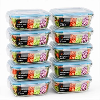 Kit 10 Pote De Vidro Marmita Hermético 640ml Fitness Freezer