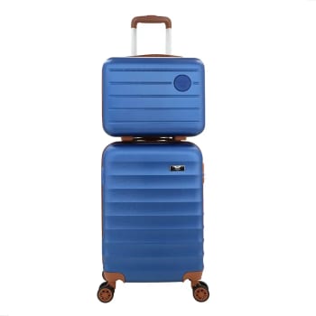 Kit Bolsa Mala Viagem Frasqueira Tamanho Pequeno com rodinha para 10kg Cor Azul-escuro
