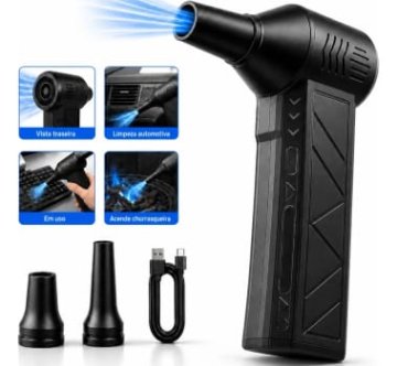 Soprador Mini Turbo Portátil Usb Sem Fio Recarregável Para Limpeza Com 2 Bicos E Inflar Preto Woosh