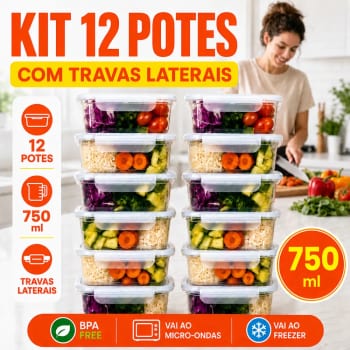 Kit 12 Potes Marmita 750 Ml Reutilizável Freezer Microondas