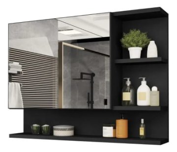 CASA JD MÓVEIS Espelheira Cleopatra armario para banheiro com espelheira de 60cm de largura 45cm de altura e 13cm de profundidade e móveis preto