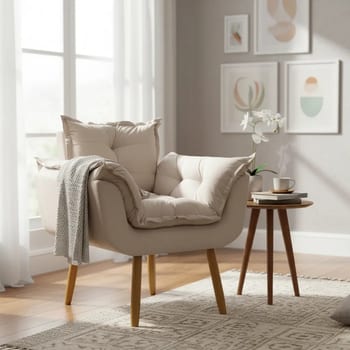Poltrona Decorativa Amamentação Para Sala Recepção Manicure Confortável Cadeira Reforçada Alice Suede Bege Suede Liso