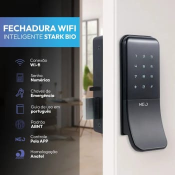 Fechadura Digital Inteligente Stark Sobrepor Wi-FI Biometria Preto Cod: 360535871 Neo Avant