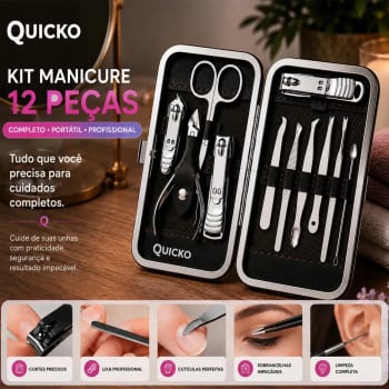 Kit Manicure Portátil Estojo Alicate Cortador De Unha 12 Pç - Desencravador De Unha Alicate Lixa Profissional Premium Tesoura Empurrador De Cutículas