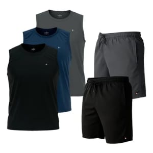 Kit 5 Pçs 3 Camisas Regata Dry-fit Sandrini + 2 Short Tactel