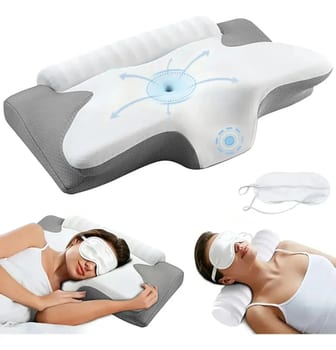 Pluma Negra Travesseiro Cervical Ortopédico Borboleta 2 em 1, Espuma Viscoelástica de Memória, Ergonômico com Rolo de Pescoço, Suporte Cervical para