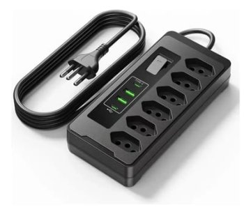 Filtro De Linha Régua Extensão 6 Tomadas E 2 Usb 2 Pd 2500 Watts Equipado Com Um Interruptor De Protecção Automática De Sobrecarga Protetor Elétrico