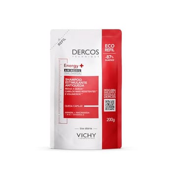Vichy Dercos Energy+ Refil Shampoo Antiqueda Estimulante com Aminexil 1.5%, Niacinamida e Vitamina E, +47% Fios Fortalecidos e +19% de Densidade