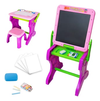 Mesa De Desenho Infantil Lousa E Quadro Negro Com Banquinho Cor Rosa Atentu