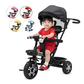 Triciclo Infantil Com Capota E Empurrador Pedal Passeio Preto