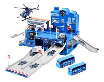 Pista de Carrinhos Maxi Toys Polícia com 5 Veículos e Acessórios 48x36cm