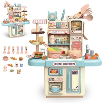 Cozinha Infantil Brinquedo Com Luz 33 Acessórios Sai Água Azul