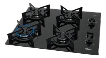 Cooktop Fit Line Fischer 4 Bocas Chama Rapida Trempe Iron Vidro Preto 36310-102671