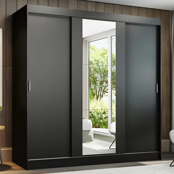 Guarda-roupa Casal Madesa Reno 3 Portas Correr Com Espelho P Cor Preto