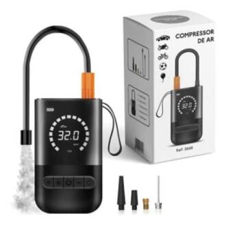 Compressor De Ar Digital Mini Portátil Recarregável Usb-c Para Pneus De Bicicleta Moto Carro Bolas Infláveis Preto