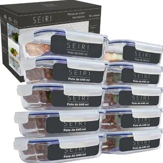 Kit com 10 Potes de Vidro Hermético 640ml