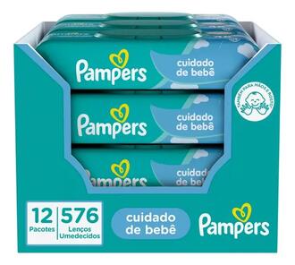 Kit Pampers Lenços Umedecidos Cuidado de Bebê 576 Unidades (12 pacotes com 48 un cada)