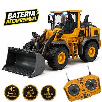 Trator Controle Remoto Grande Escavadeira Recarregável Pá Amarelo Mega Trator
