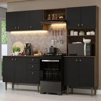 Armário De Cozinha Compacta 235cm Gourmet Madesa 01 Cor Rustic/preto
