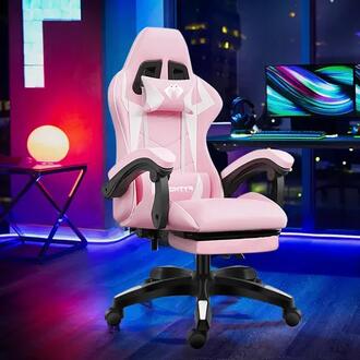 Cadeira Gamer Python Fly Rosa/branco Reclinável 150kg Apoio De Pés Couro Sintético