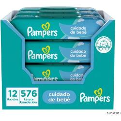 Kit Lenço Umedecido para Limpeza Pampers - Cuidado do Bebê - 12 Pacotes