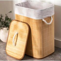 Cesto De Roupa Suja De Bambu Com Tampa E Alças 50 Litros Kontuz Frete Grátis