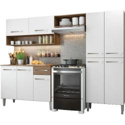 Armário De Cozinha Compacta Modulada Madesa Emilly Pop Com Armário E Balcão Rp Cor Rustic/branco Grem229002