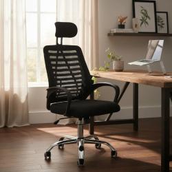 Cadeira Executiva Eike Mesh Zebra Alta Preta Giratória Ergonômica Com Reclinável Frete Grátis