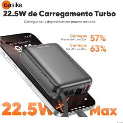 Carregador Portátil Power Bank Basike 20000mAh 22.5W Rápido Cabos Embutidos Tipo C iPhone Samsung