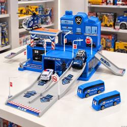 Pista de Carrinhos Maxi Toys Polícia com 5 Veículos e Acessórios 48x36cm