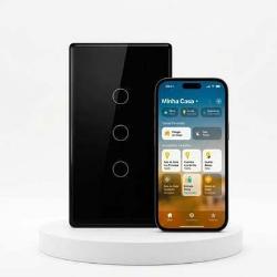 Interruptor Inteligente Matter Compativel Com iPhone Siri Wi-fi 2.4 Ghz Alexa Google Tuya 3 Botões 4x2 Bivolt Preto Ekaza