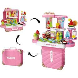 Bancada Confeitaria Brinquedo Infantil 3 em 1 Maleta 38 Peças Sorvete Picolé Acessórios Maxi Toys