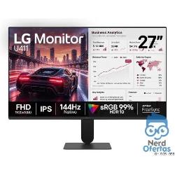 Monitor Lg Fhd Gamer Office tela Ips 27 , 1ms (Mbr), 144Hz Nativo, FreeSync, Hdr10, sRGB, Modo leitura, Flicker Safe, Hdmi, Black Stabilizer, Dynamic Action Sync, Preto 27U411b
